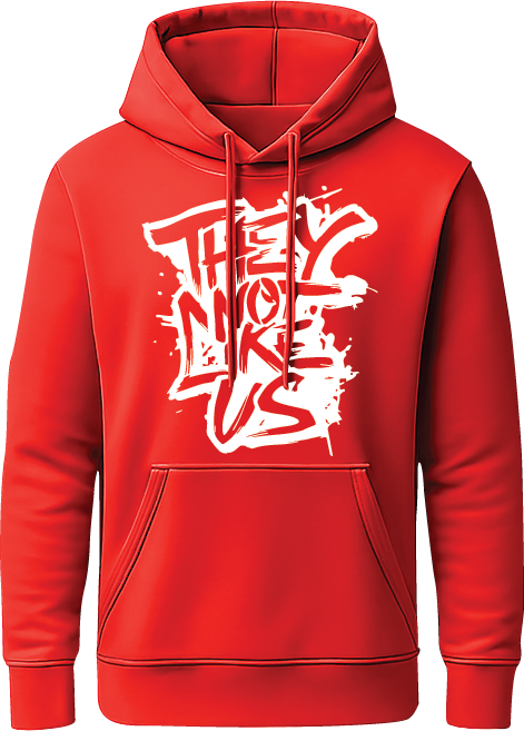 Red pullover hoodie printed they not like us